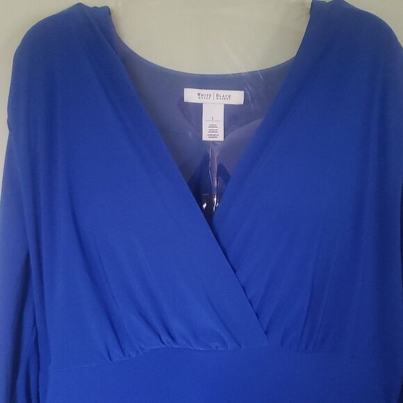 WHBM White House Black Market Blue Shirred Faux Wrap Dress Size L NWT - Picture 8 of 10